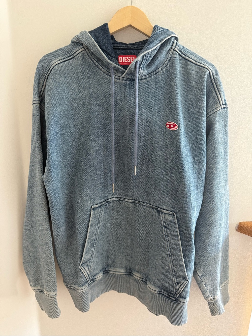 Diesel Distressed Light Blue D-Um-Rib Track Denim Hoodie